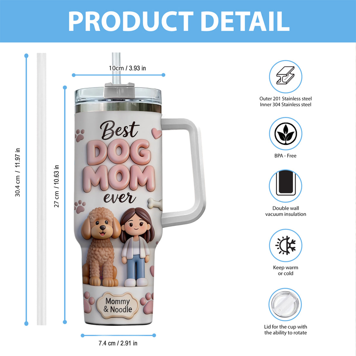 Best Pet Mom Ever - Personalized Dog Tumbler With Handle