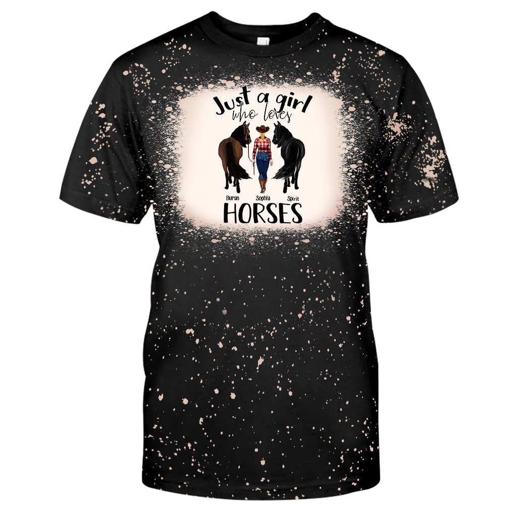 Just A Girl Who Loves Horses - Personalized Horse Bleached T-Shirt
