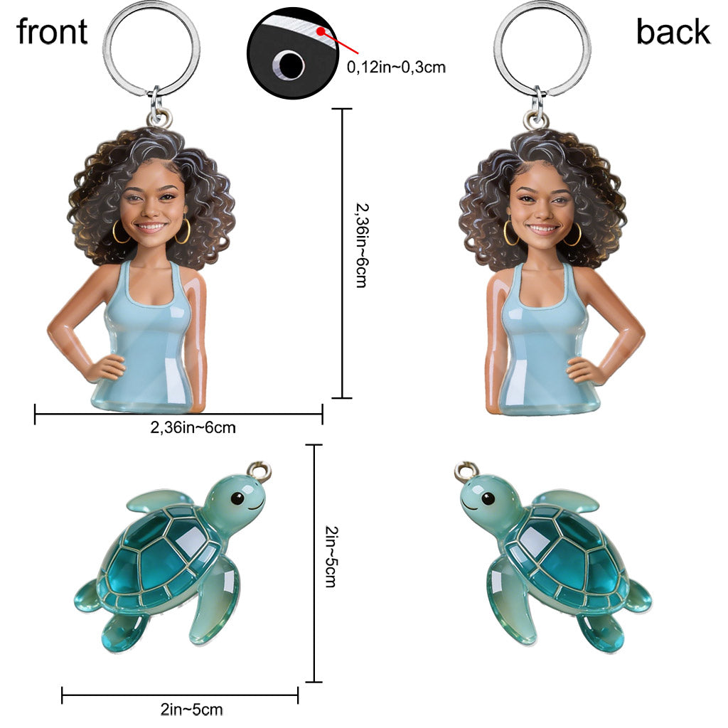Custom Any Photo - Personalized Turtle Premium Keychain With Charms