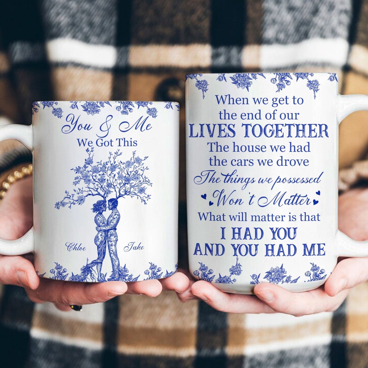 Romantic Couple Quote Ceramic Mug, Tree Hug Design, Heartwarming Gift for Lovers