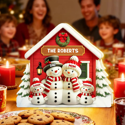 Personalized Acrylic Light Box with Snowman Family House, Cozy Christmas Décor and Unique Holiday Gift for Parents Grandparents