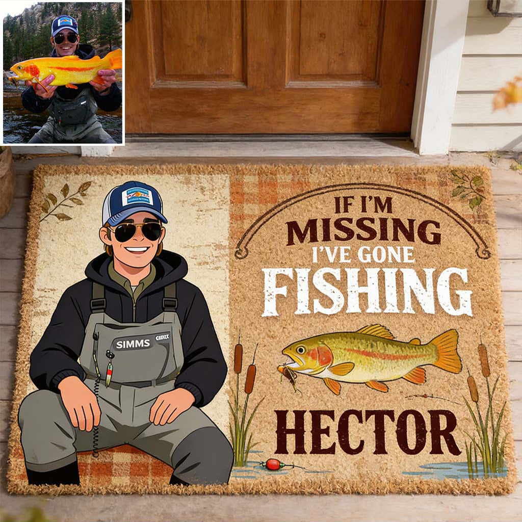 If I'm Missing I've Gone Missing - Personalized Fishing Shaped Doormat/ Rug