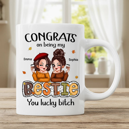 Personalized White Ceramic Mug, Humorous Friendship Design, Ideal Gift for Besties