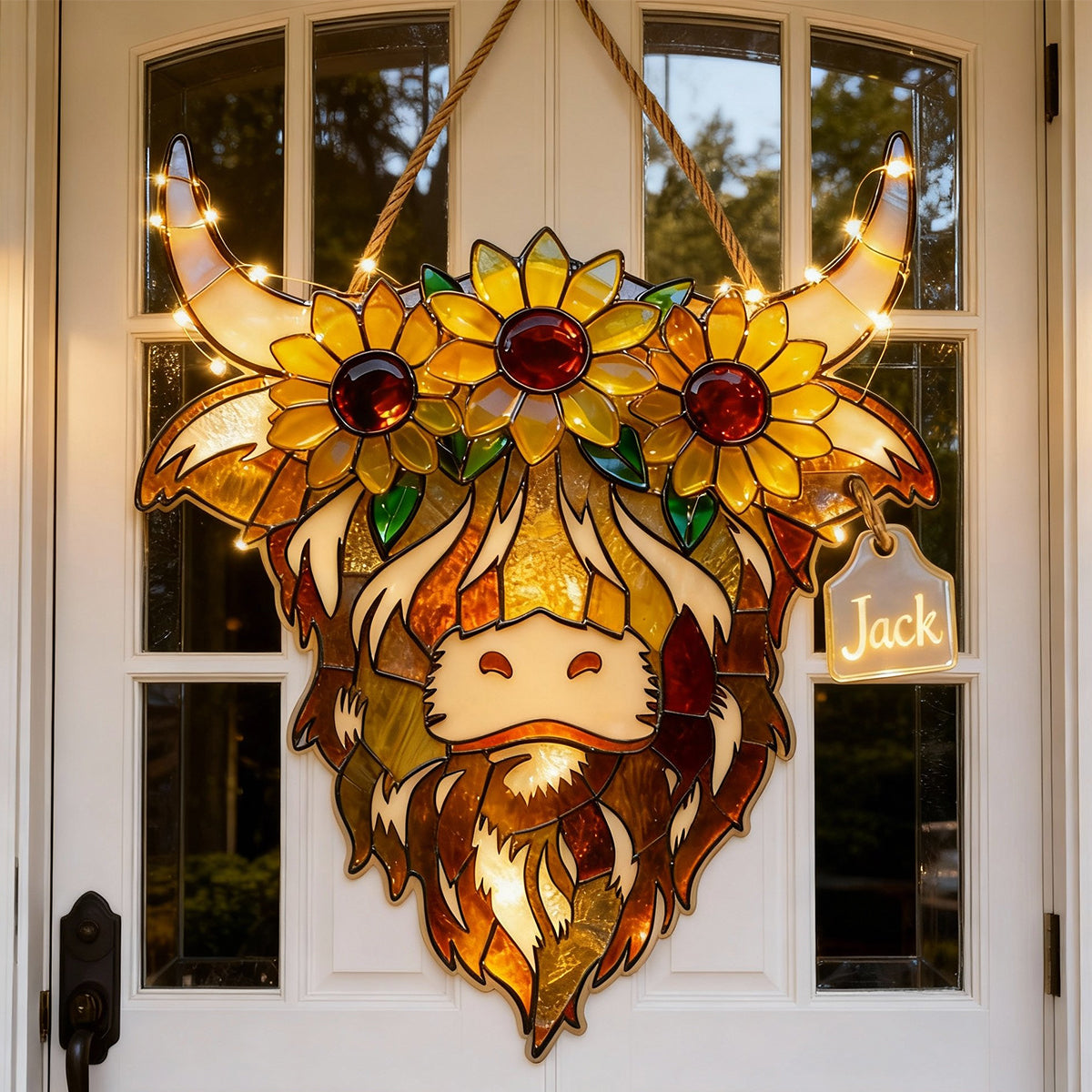 Highland Cow With Sunflowers - Personalized Highland Cow LED Light Acrylic Sign