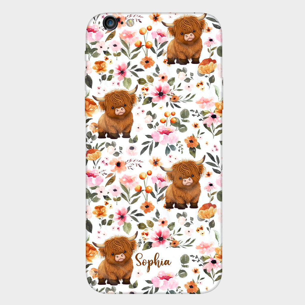 Floral Highland Cow - Personalized Highland Cow Full Print Phone Case