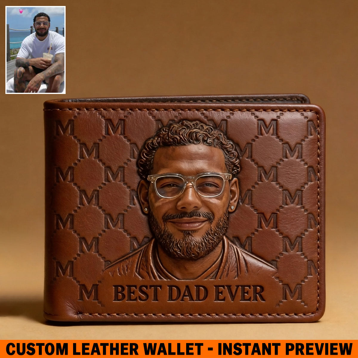 Custom Initial Monogram Gift For Father - Personalized Father Leather Wallet