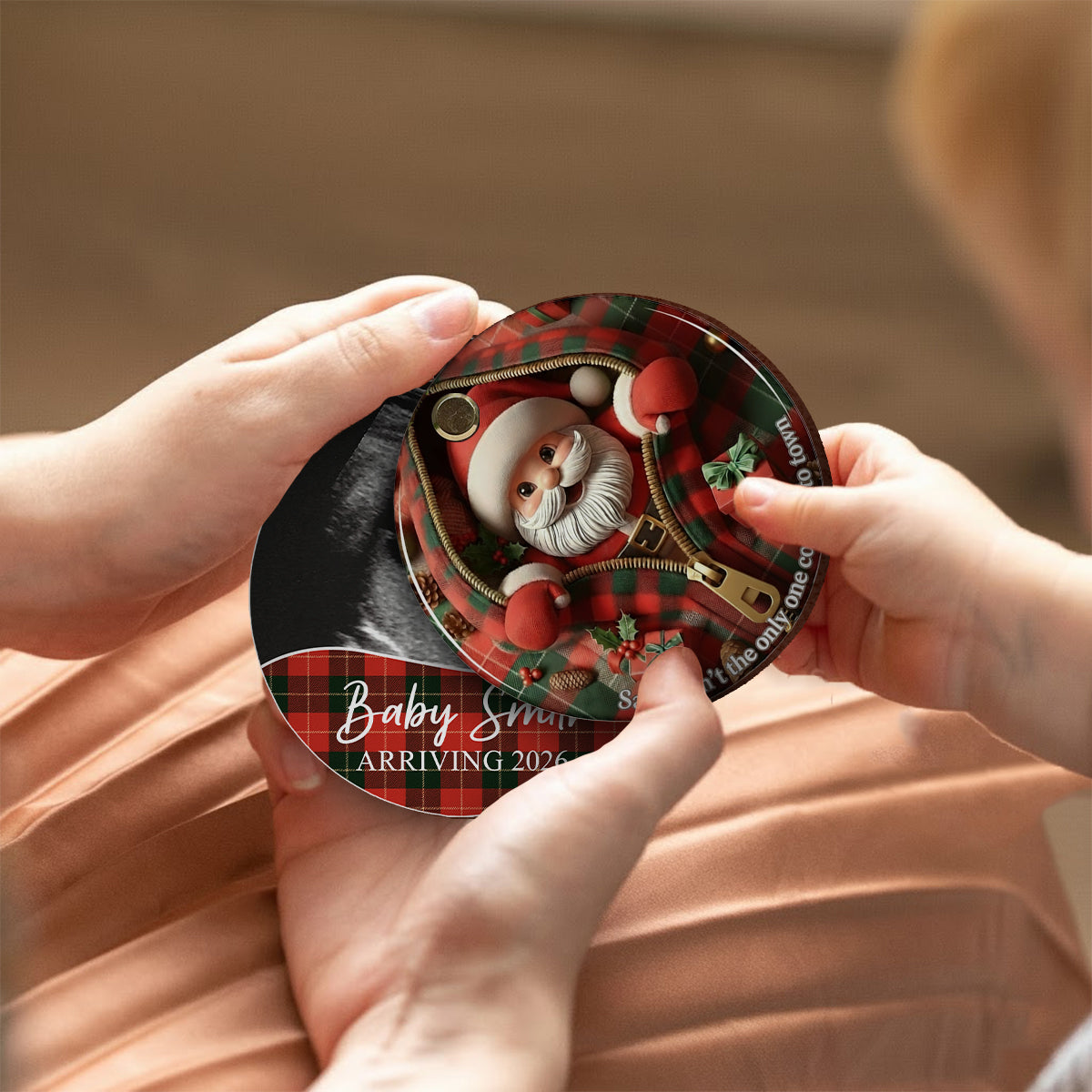 Expecting Baby Xmas - Pregnancy Announcement Gift - Personalized Pregnancy Flip Ornament