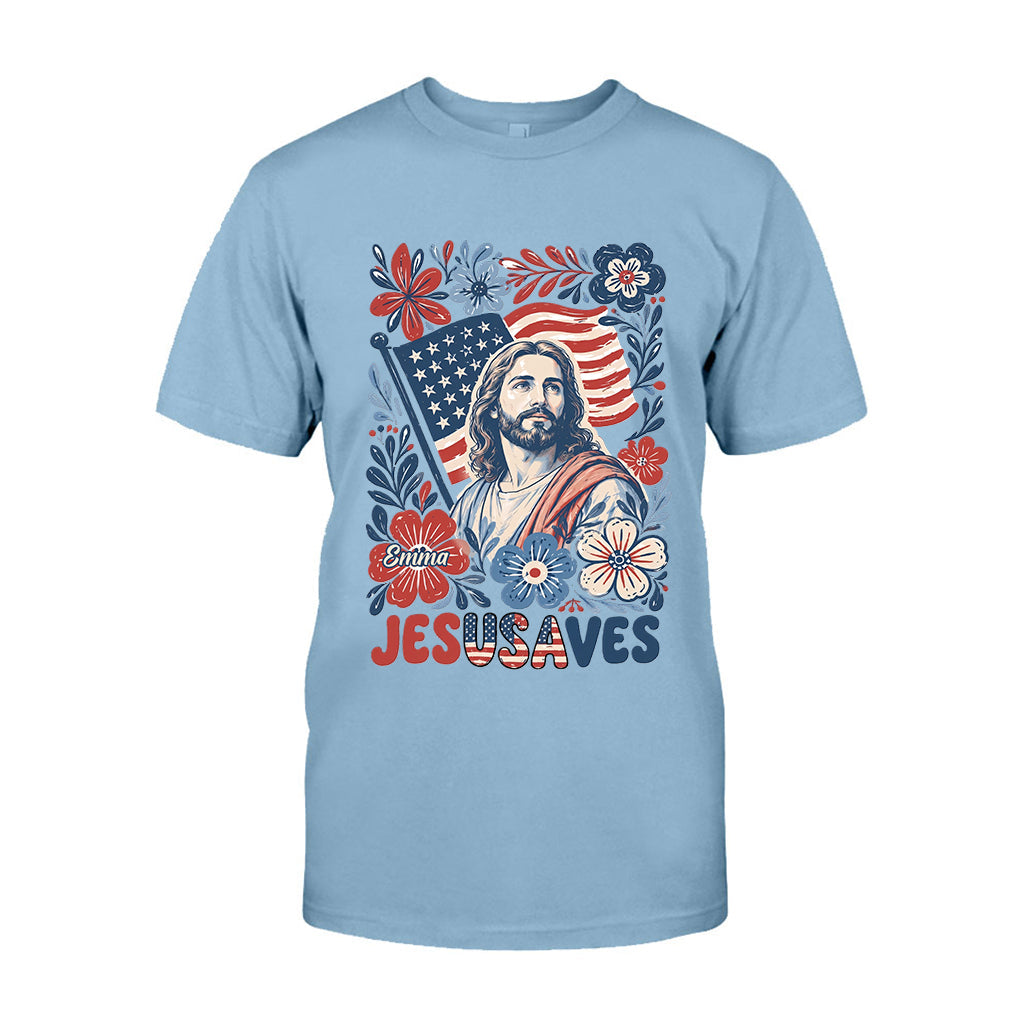 Jesusaves Floral 4th Of July - Personalized Christian T-shirt And Hoodie