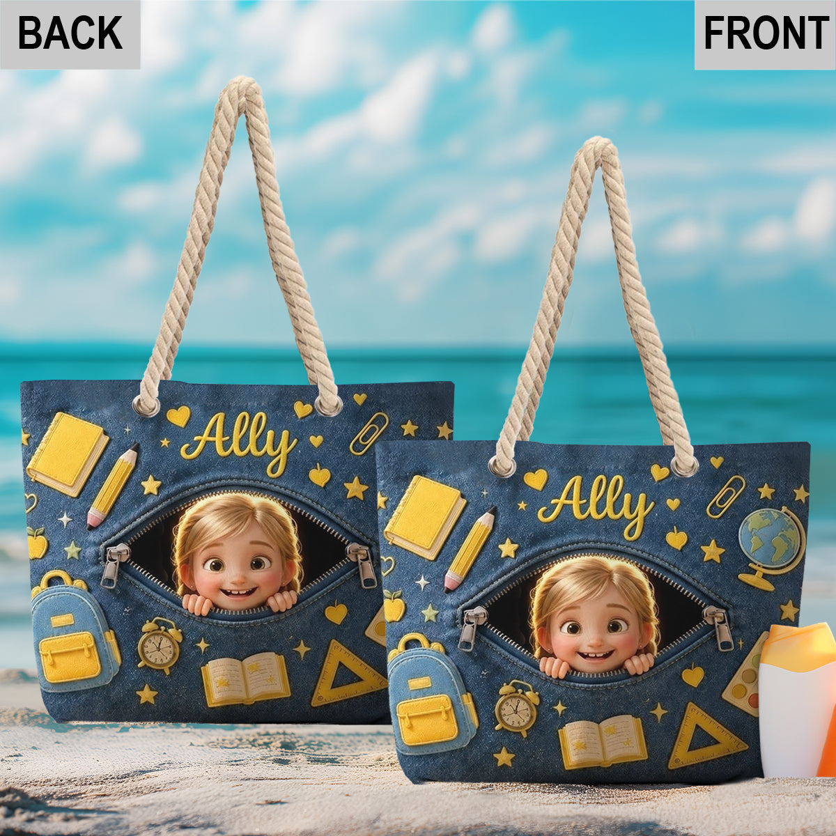 Back To School Gift for Kids - Personalized Kid Beach Bag With Plush Charm