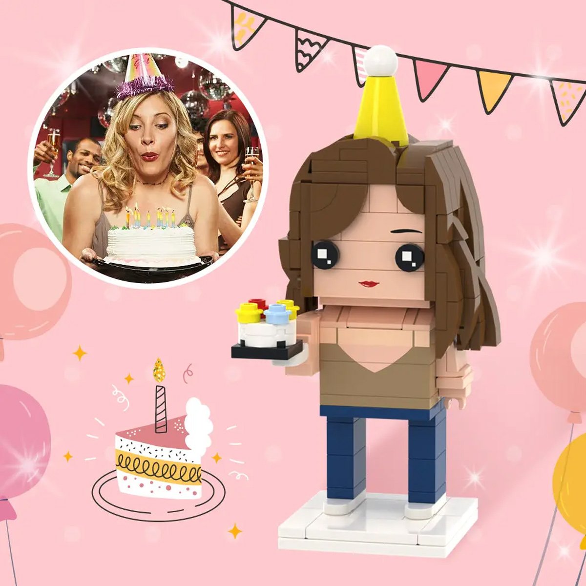 Any Birthday Photo - Personalized Birthday Photo Brick Figures