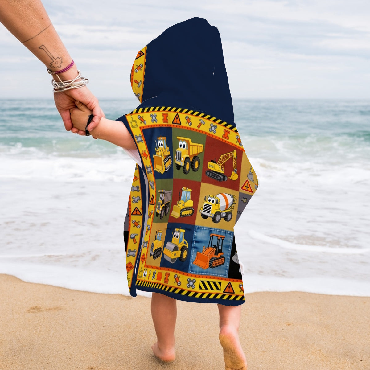 Construction Machines - Personalized Kid Hooded Towel Poncho