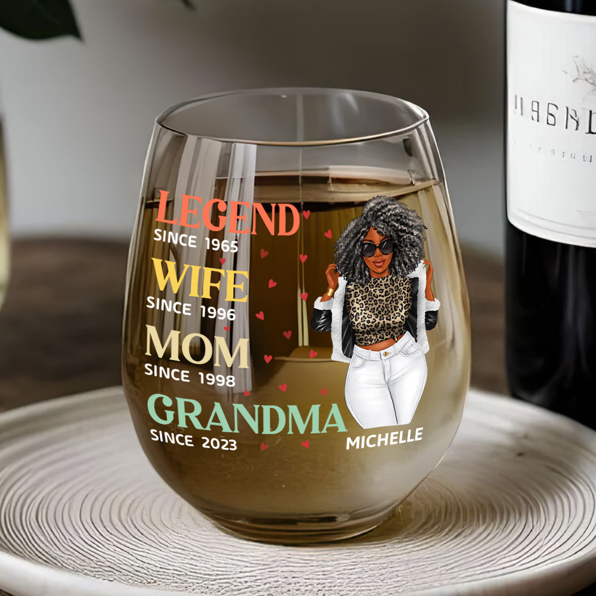 Unique Wine Glass for Her – Custom Design for Wife, Mom, and Grandma to Honor Their Journey