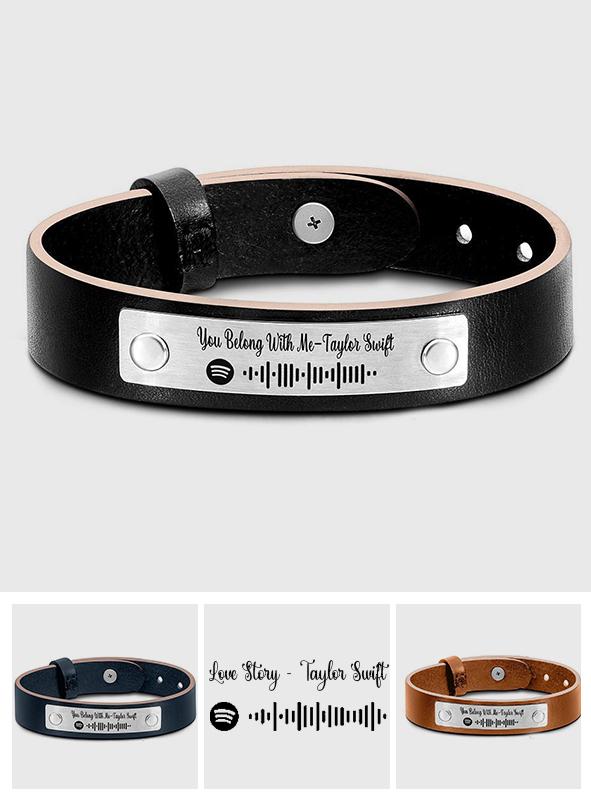 Scannable Spotify Code For Couple - Personalized Soundwaves Leather Bracelet