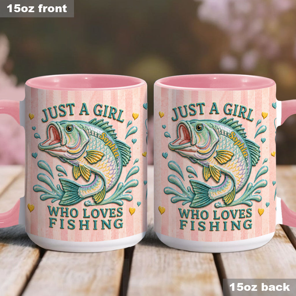 Just A Girl Who Loves Fishing - Personalized Fishing Accent Mug With Gift Box