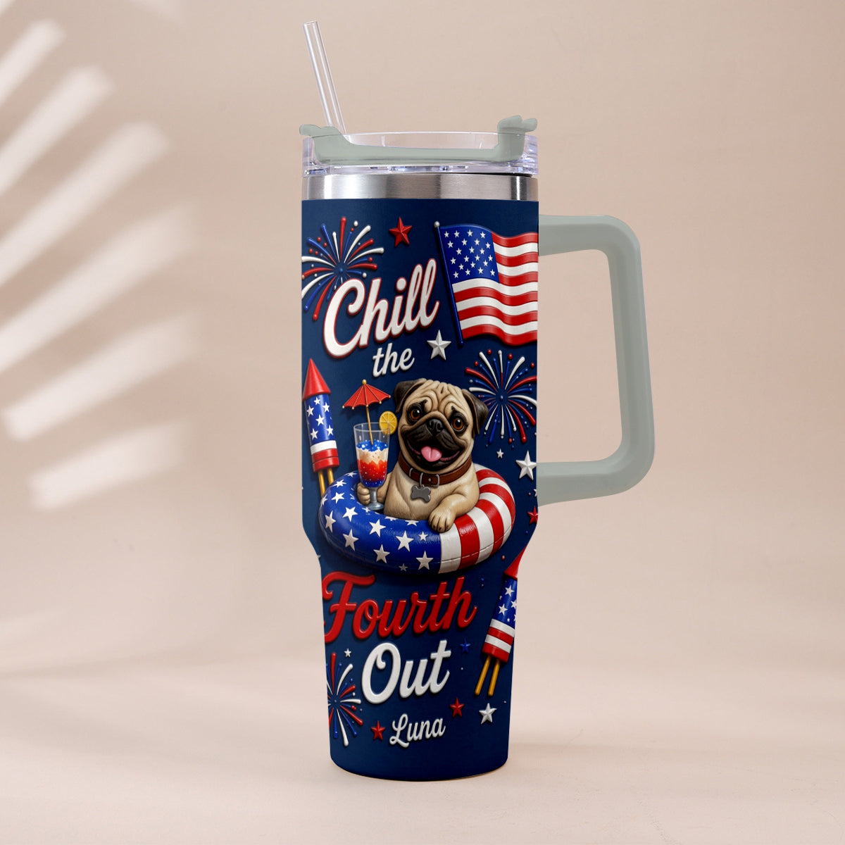 Funny Pet Chill The Fourth Out - Personalized Dog Tumbler With Plush Charm