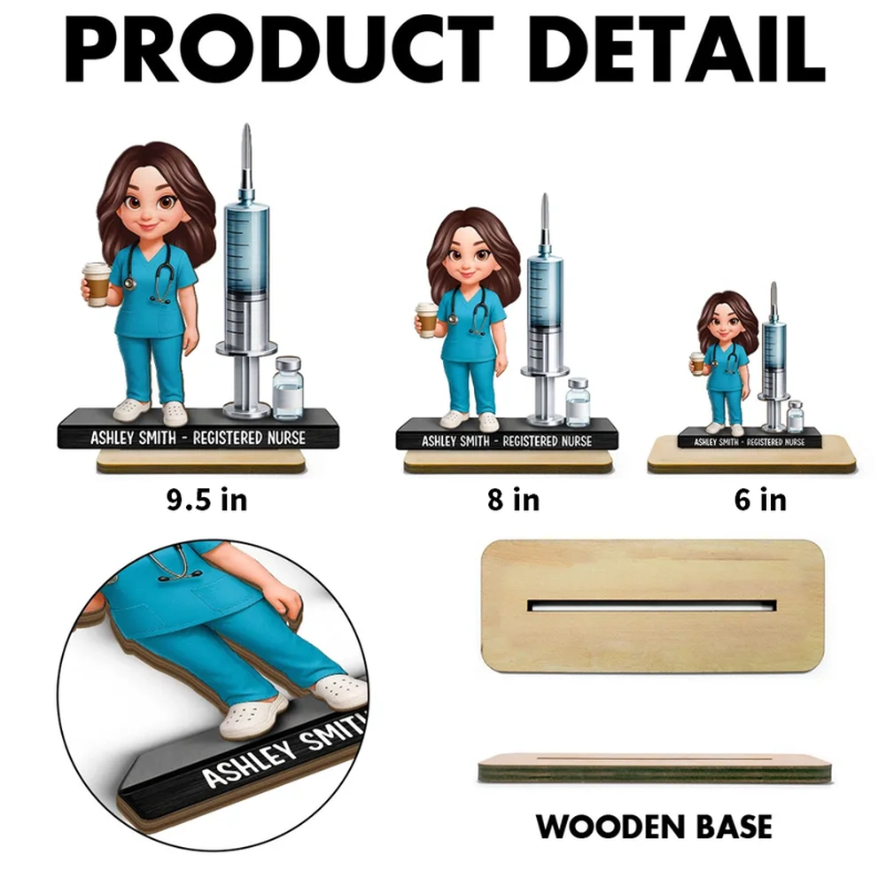 Personalized 2-Layer Wooden Plaque Nurse Figurine with Scrubs & Stethoscope - Unique Gift for Nurses