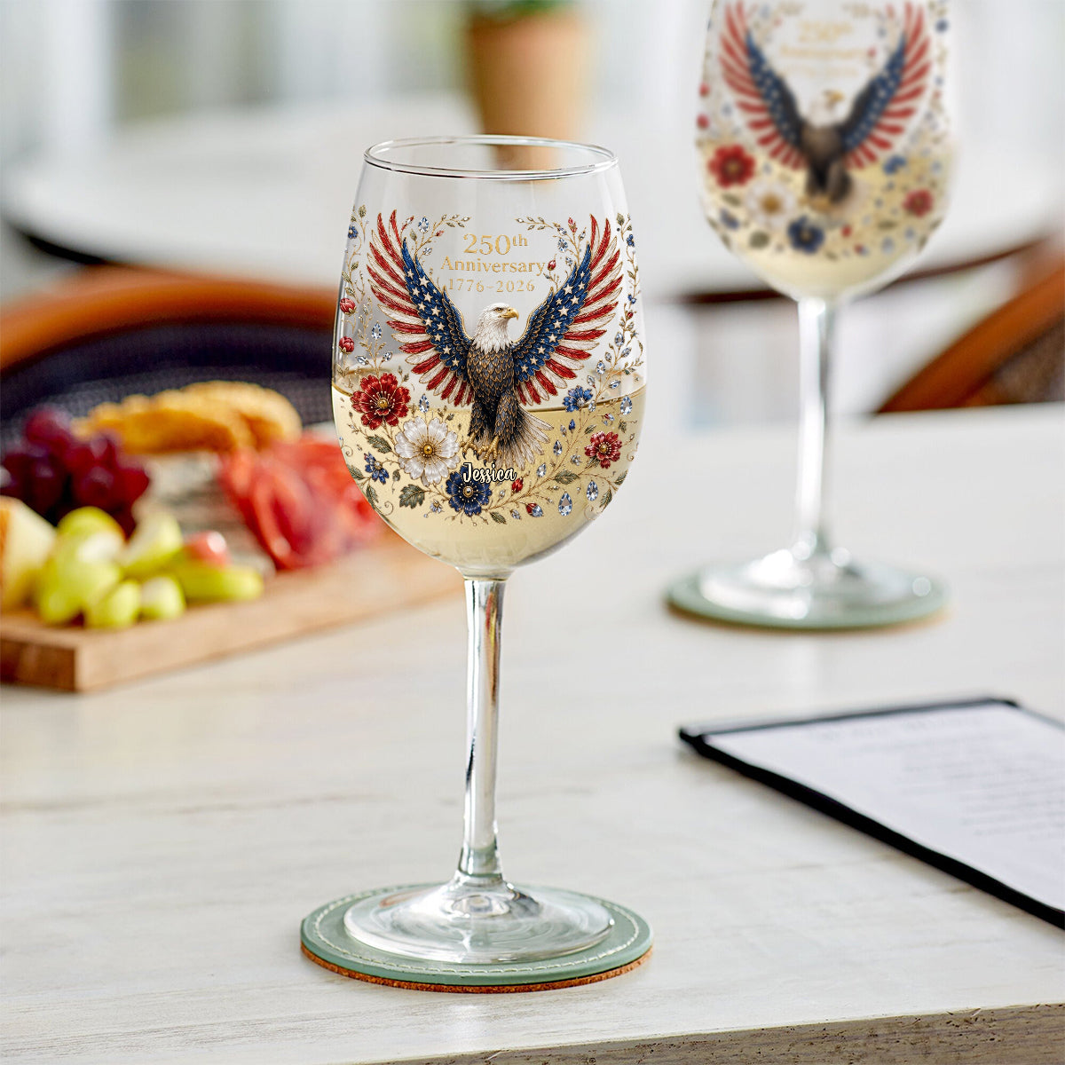 Land Of The Free - Personalized Bald Eagle Long Stem Wine Glass With Box