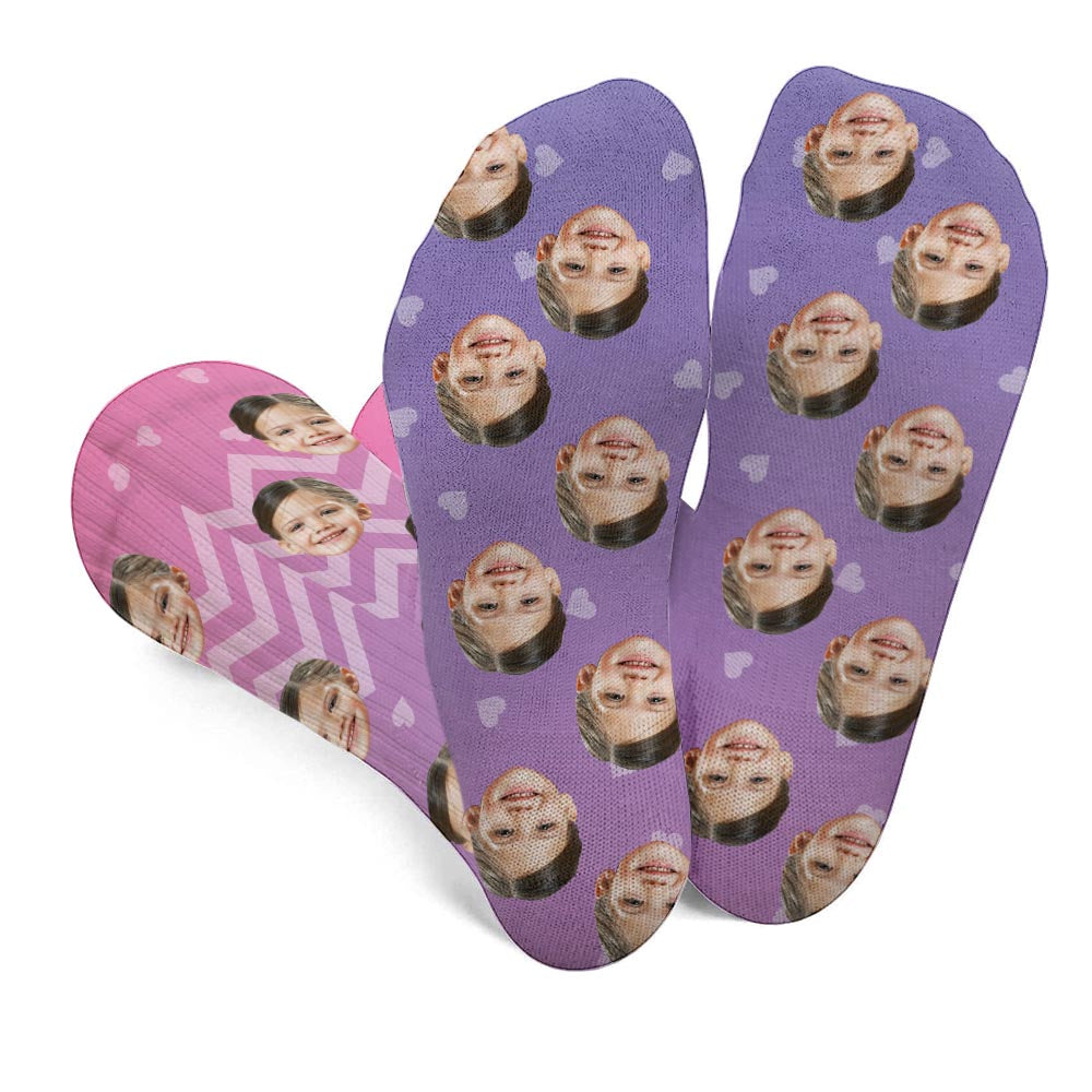 Custom Face Purple Pattern - Personalized Daughter Socks