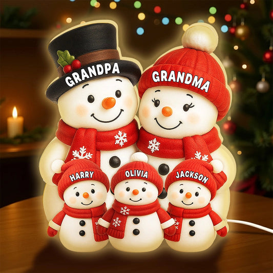Acrylic Light Box Snowman Grandkids Design, Personalized, Warm Holiday Glow, Cozy Decor, A Unique Gift for Grandparents