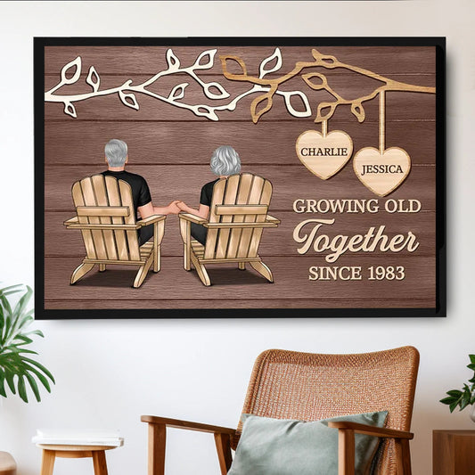 Growing Old Together Personalized Poster, Cozy Rustic Branch Couple Wall Art, Heartwarming Anniversary Or Housewarming Gift