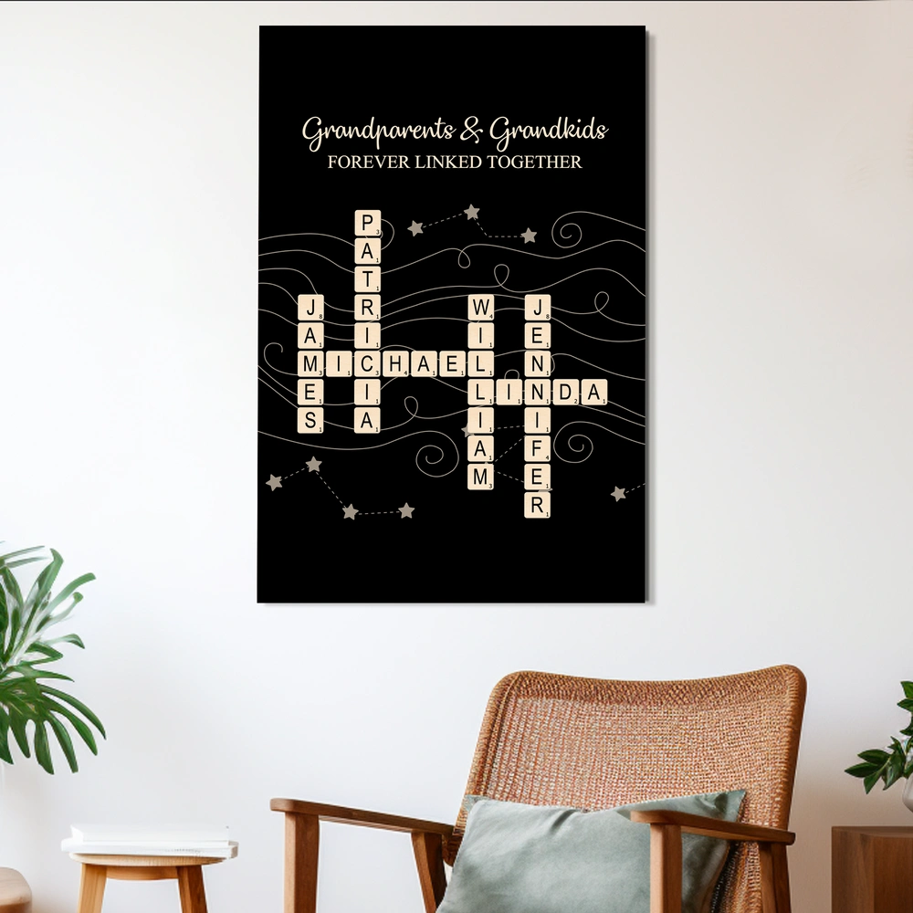 Personalized Grandparents & Grandkids Scrabble-Style Poster, Custom Family Names Wall Art, Heartwarming Gift