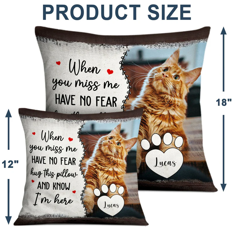 When You Miss Me Hug Pillow – Heartwarming Custom Square Pillow, Perfect Gift for Family or Pet Lovers