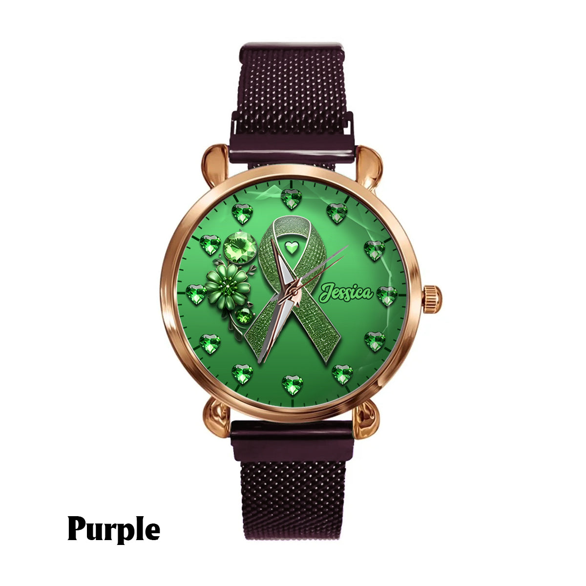 Green Ribbon - Personalized Mental Health Awareness Women Hand Watch
