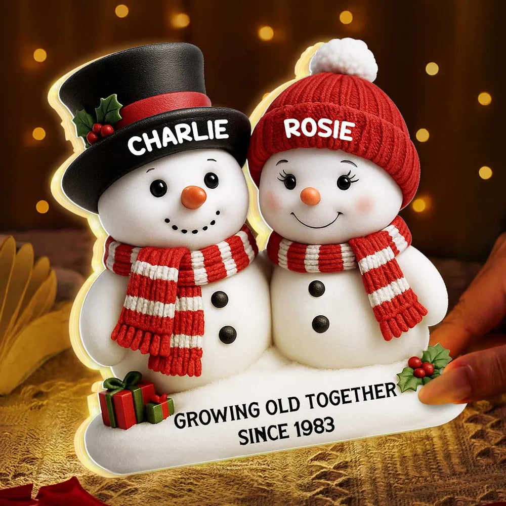 Acrylic Light Box Snowman Couple - Growing Old Together, Warm Glow Christmas Decor, Creative Personalized Gift for Couples
