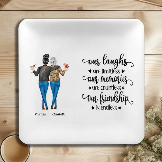 Personalized Sister & Brother Jewelry Dish or Keychain or Plaque or Cup or Ornament, Endless Friendship, Priceless Memories,Custom Gift for Birthday, Christmas, Thanksgiving