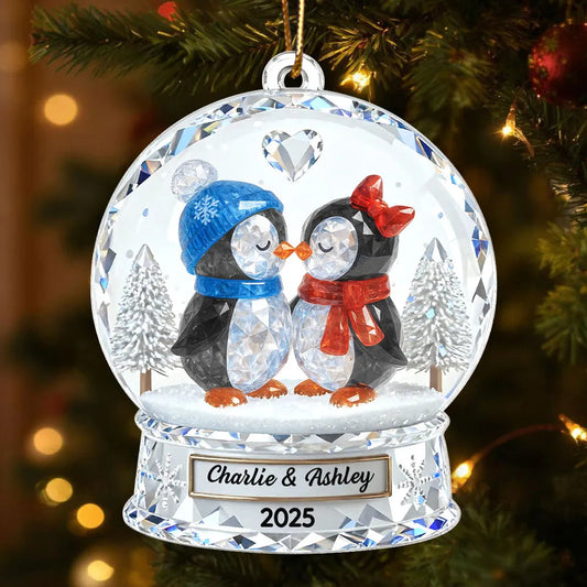 Custom Penguin Couple Acrylic Ornament for Christmas Tree, Cozy Winter Love Scene, Heartfelt Personalized Gift for Someone Special