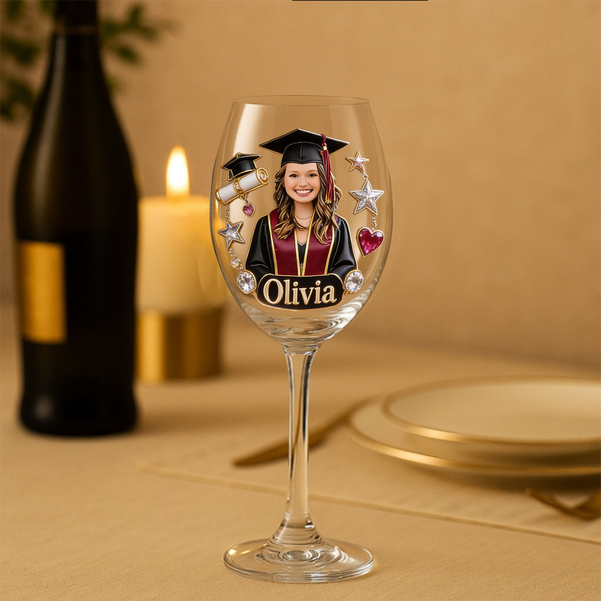 Custom Any Photo Graduation Party Gift - Personalized Graduation Wine Glass With Long Stem