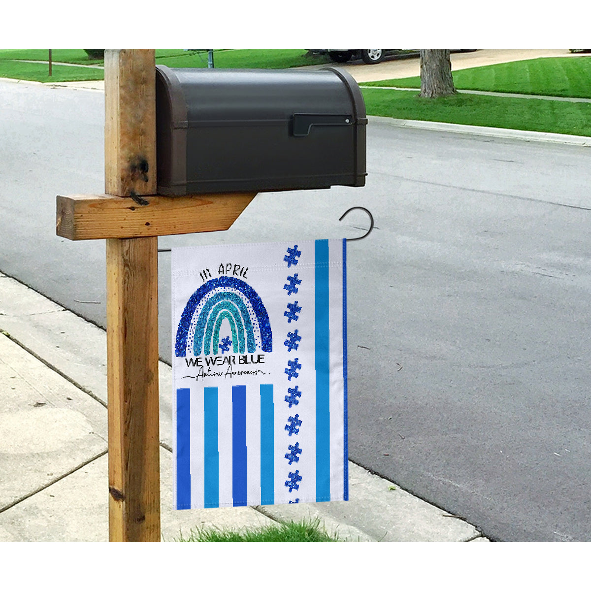 In April We Wear Blue Flag Autism Awareness House Flag 0622