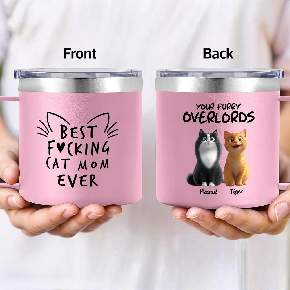 Personalized Stainless Steel Coffee Mug for Cat Mom, Funny Cat Quote and Custom Cats, Unique Mother's Day Gift