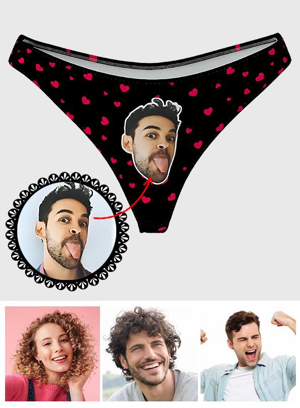 Custom Face Thong Little Heart Women Panties - Personalized Couple Women Panties