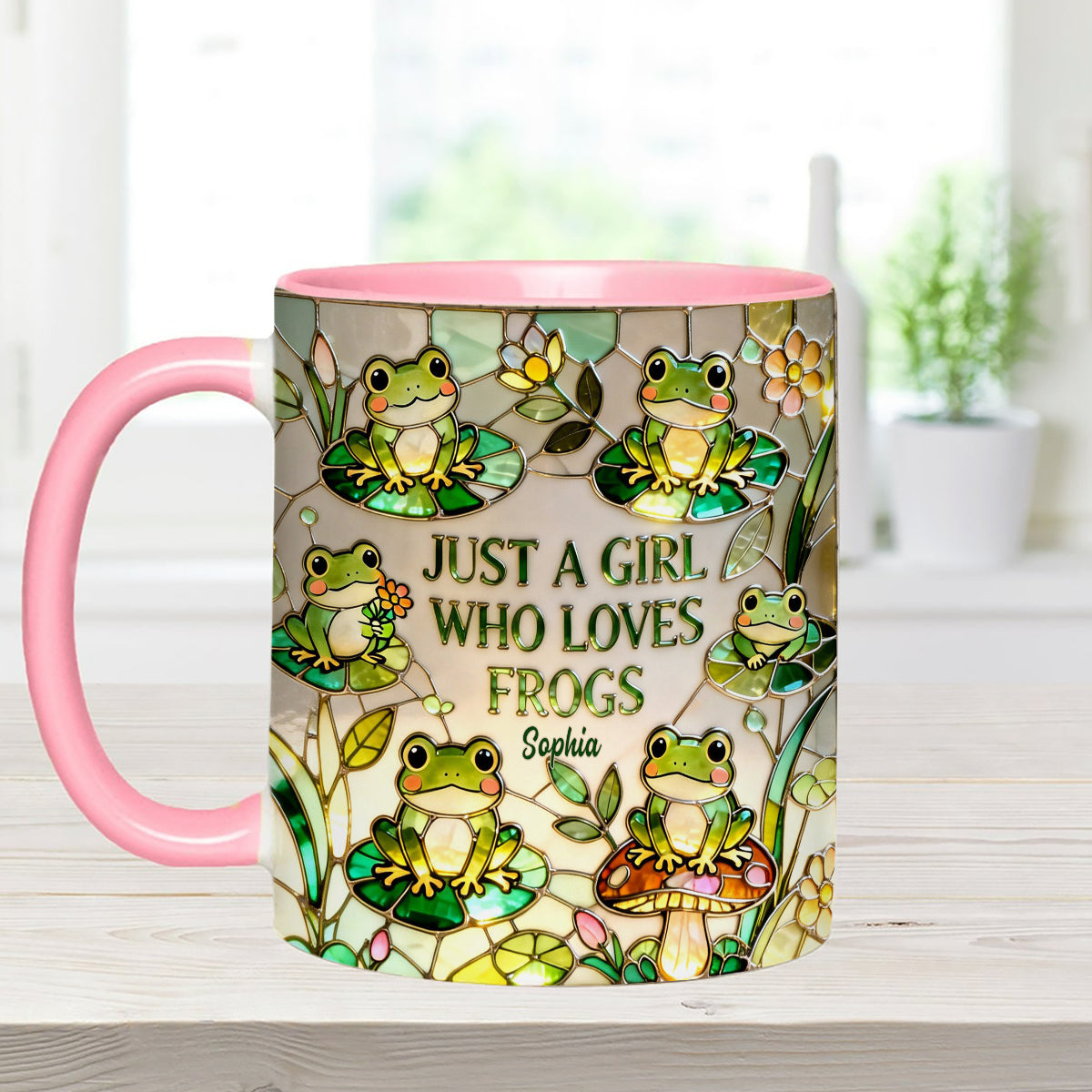Just A Girl Who Loves Frogs - Personalized Frog Set Accent Mug with Acrylic Stirrers
