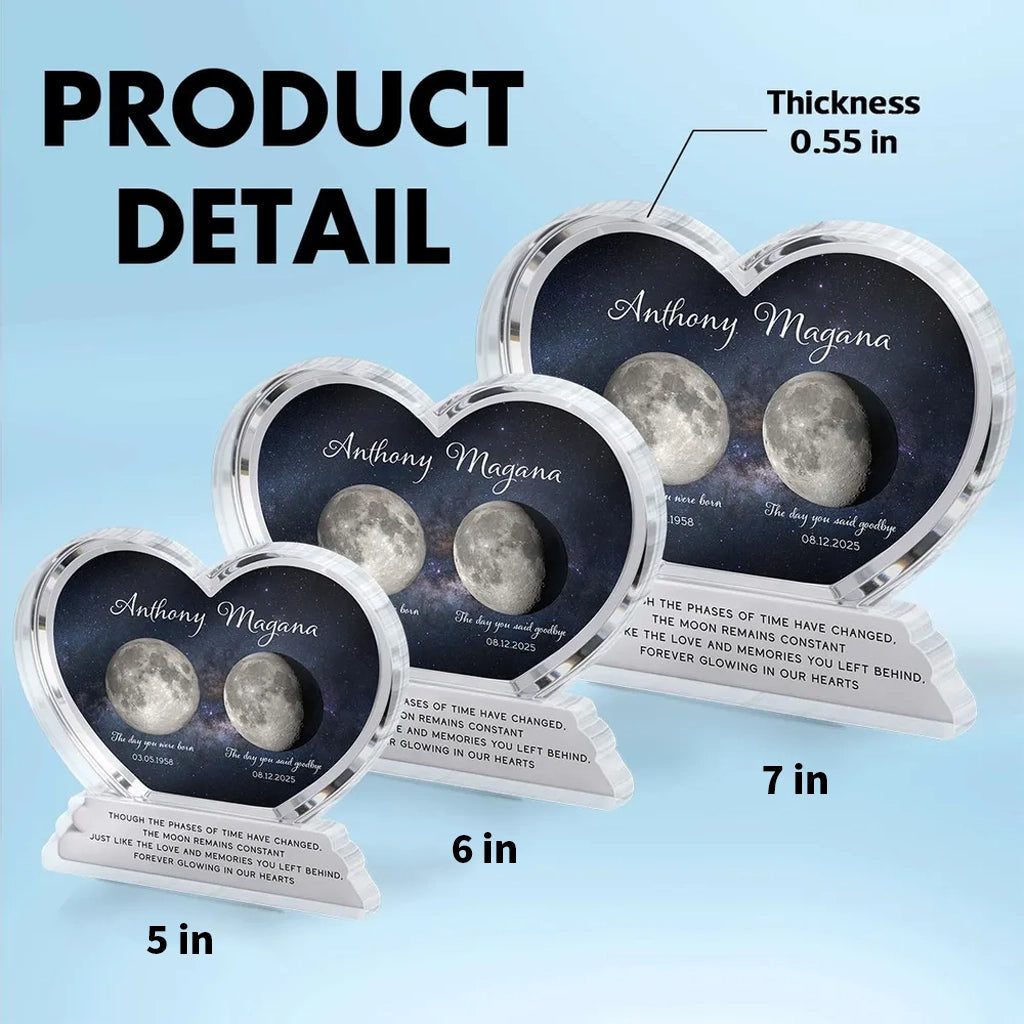 Personalized Heart Shaped Acrylic Block Plaque Moon Phase Memorial Keepsake for Loved One Remembrance - Unique Sympathy Gift