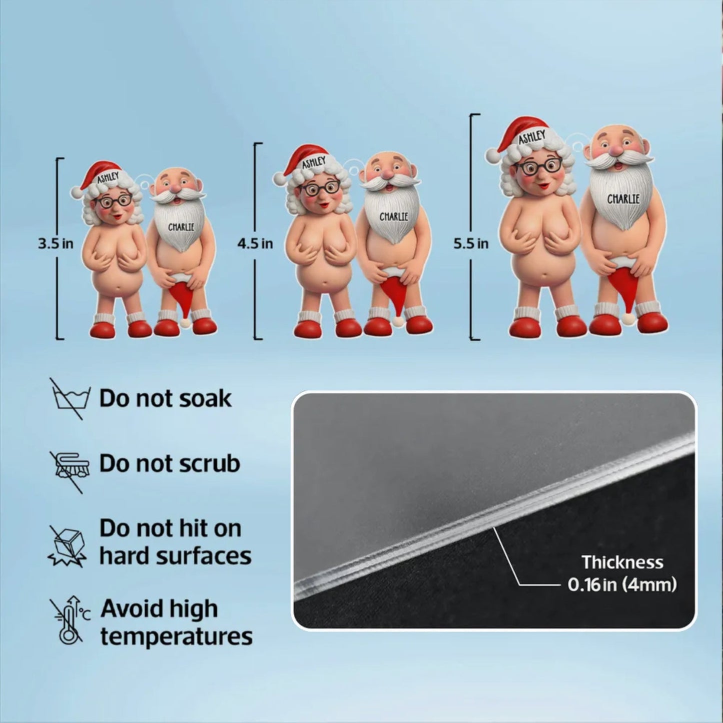 Funny Old Couple Personalized Acrylic Ornament, Nude Santa-Themed Christmas Tree Gift, Unique Holiday Decor & Cute Gift for Couples