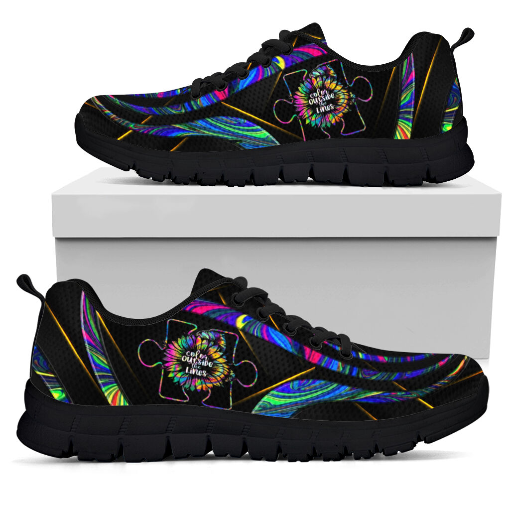 Color Outside The Line Leather Pattern Print Autism Awareness Sneakers 0622