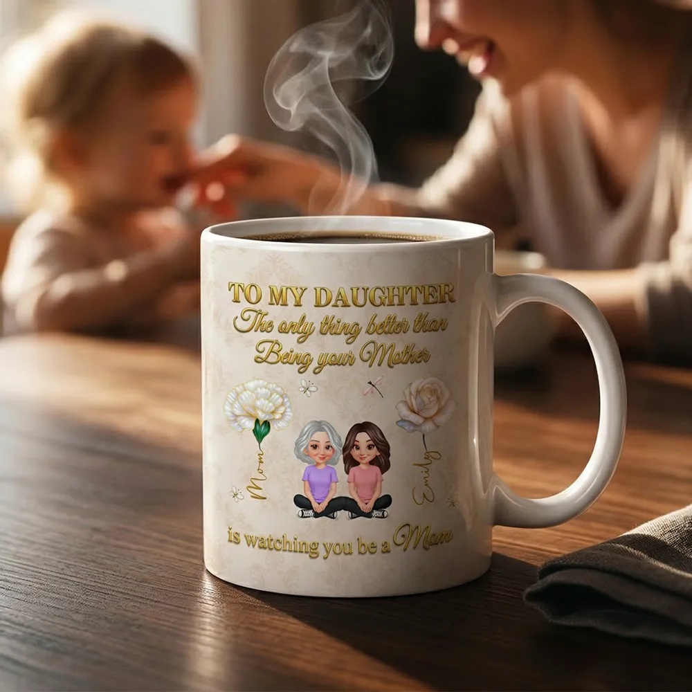 To My Daughter Inspirational Ceramic Mug, Personalized Keepsake Gift from Mom, Warm Neutral Floral Design