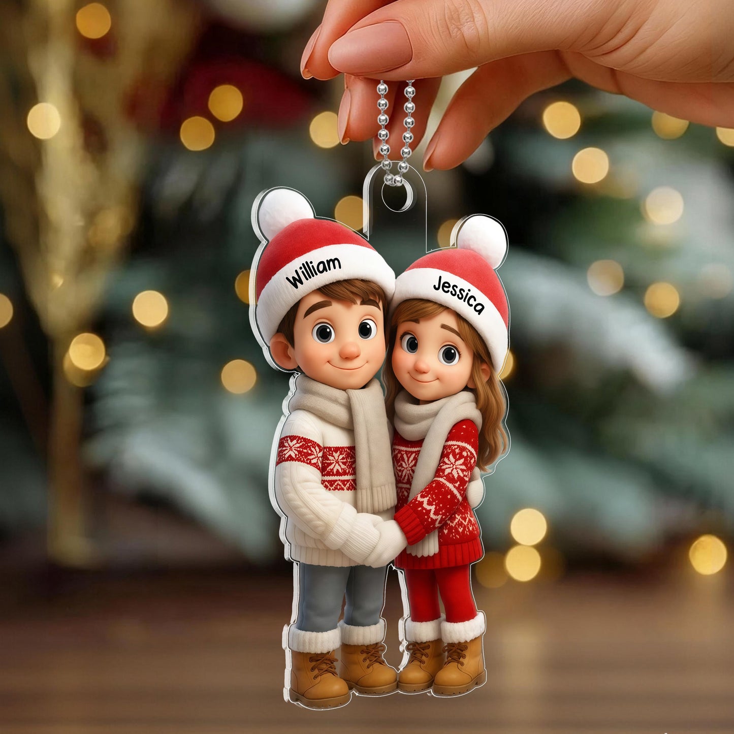 Acrylic Ornament Crystal-Effect Couple in Santa Hats, You & Me We Got This, Christmas Tree Decor, unique gift for couples