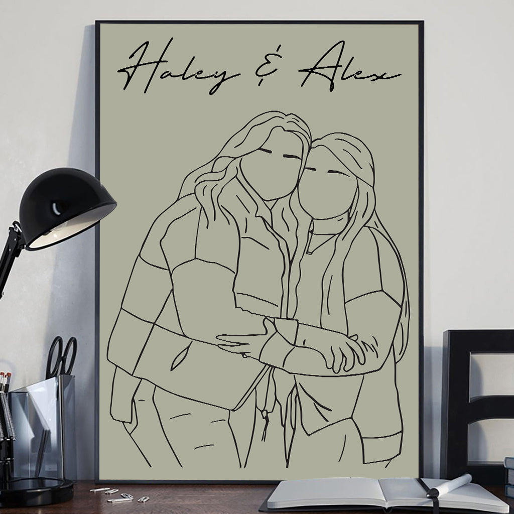 Line Art Portrait - Personalized Sibling Canvas And Poster