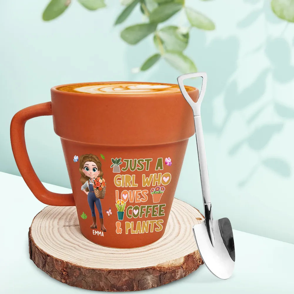Just a Girl Who Loves Coffee and Plants – Personalized Terracotta Mug for Coffee and Plant Obsessed Girls