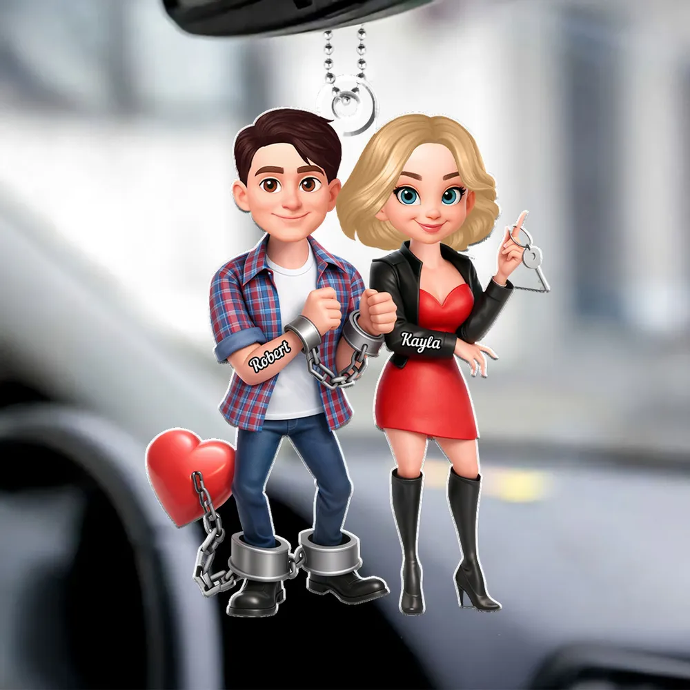 Funny Cartoon Couple Acrylic Car Hanger Cute Handcuffed Love Design Unique Creative Gift for Couples