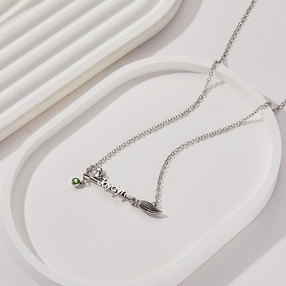 Bloom Cat Name - Personalized Broom Cat Birthstone Name Necklace