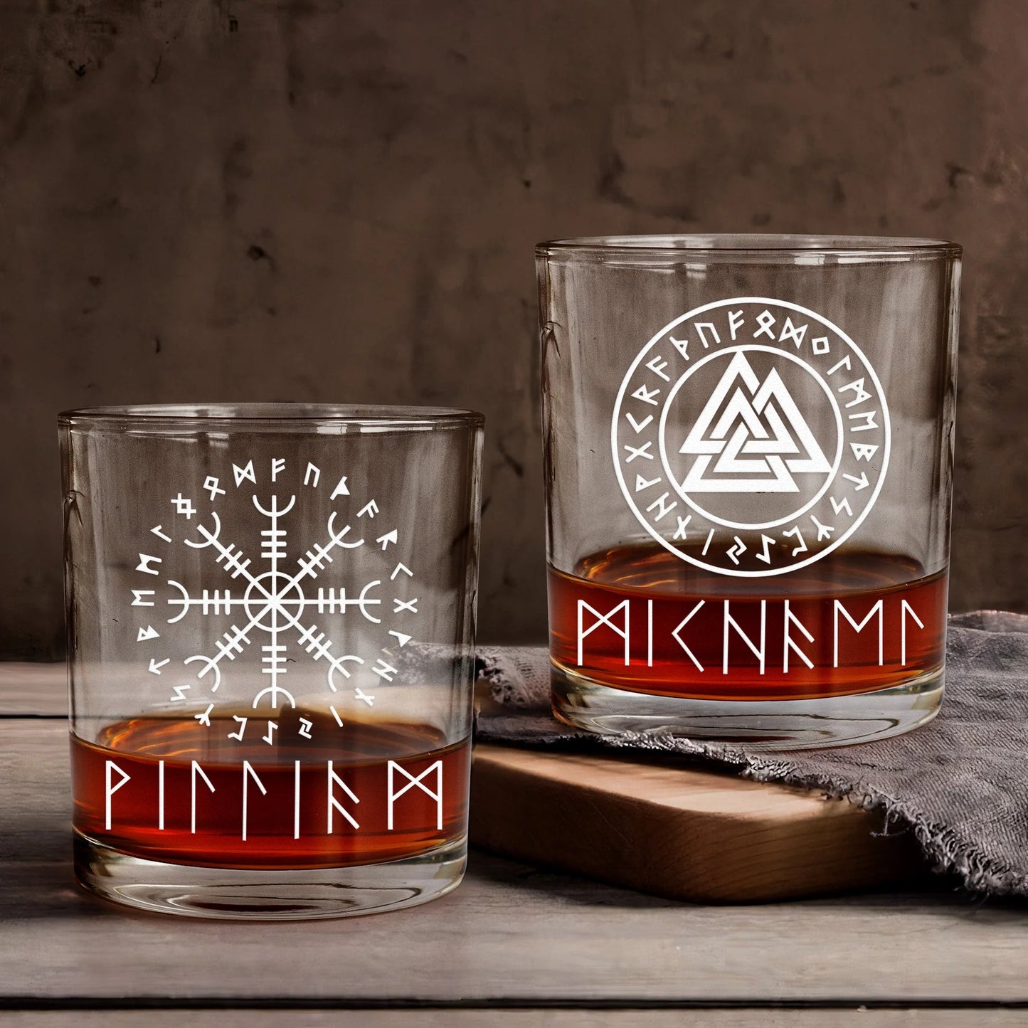 Nordic Rune Whiskey Glass, Personalized Viking-Inspired Design for a Classy Bar Display and Meaningful Gift