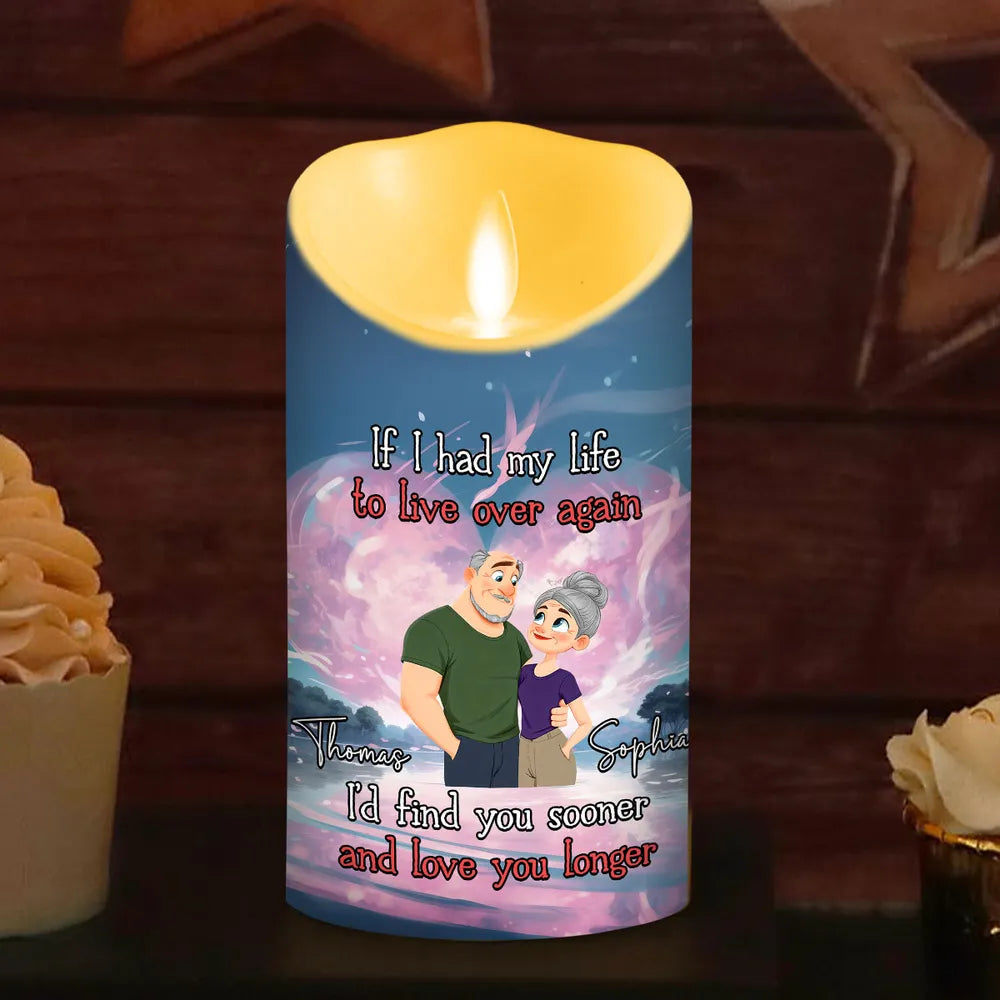 Personalized Flameless LED Candle with Romantic Quote, Cute Couple Art, Warm Glow Keepsake, Unique Gift for Wife or Husband