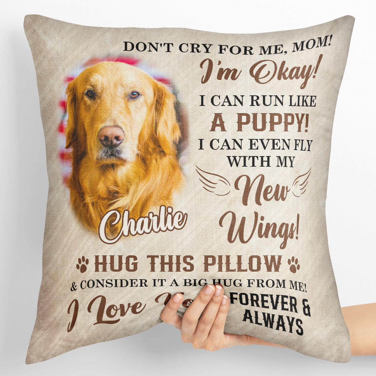 Love and Comfort – Custom Square Pillow Featuring a Pet’s Heartwarming Message – The Ideal Gift for Pet Lovers