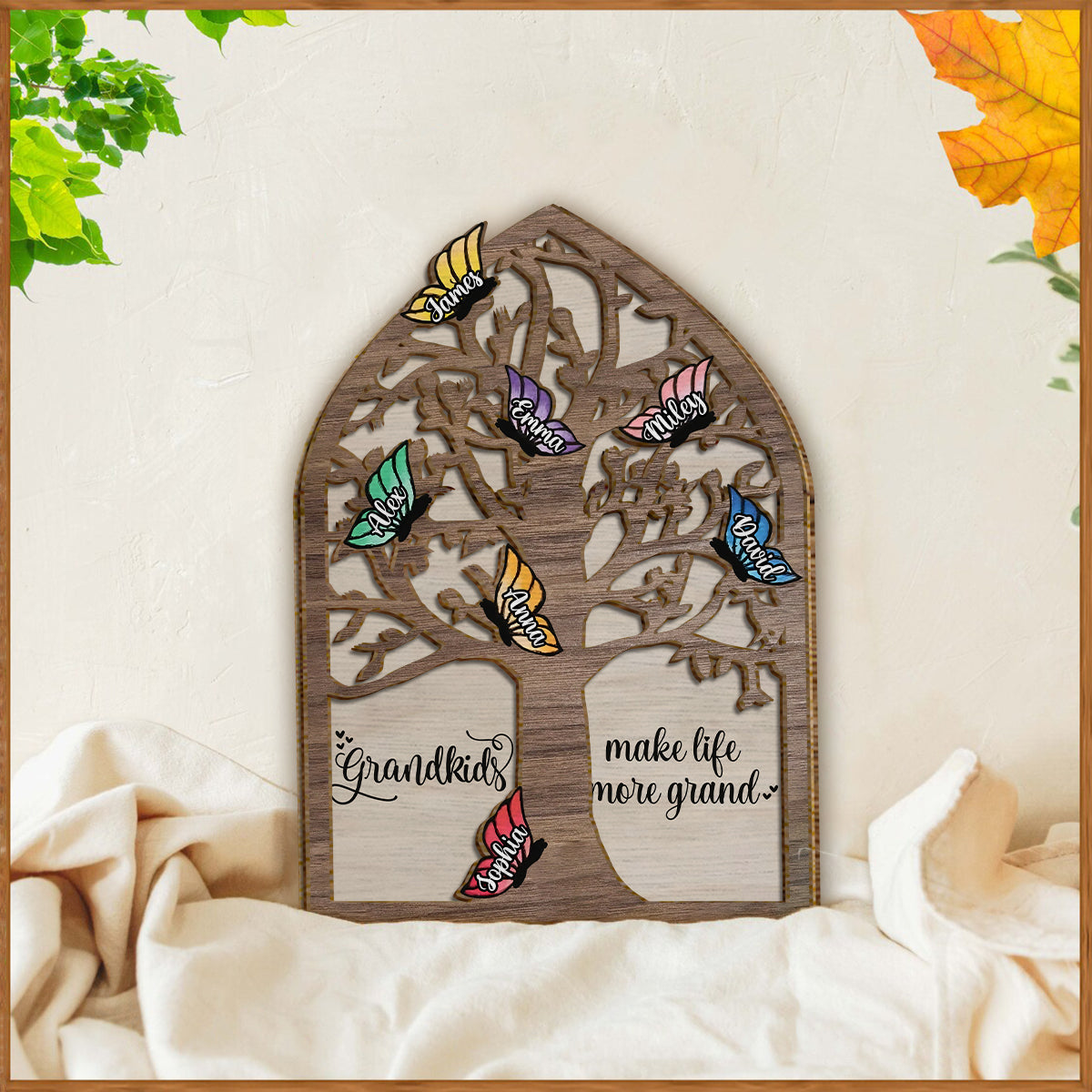 Grandkids Make Life More Grand Butterflies - Personalized Grandma 2 Layered Wood Sign / Wood Plaque