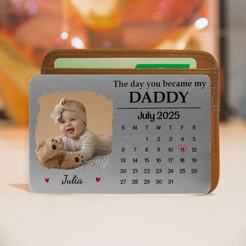 Wallet Card with "The Day You Became" Design, Commemorative Keepsake, Meaningful Gift for Dad