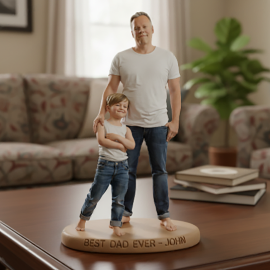 Custom Father and Son Personalized Figurine Statue - Best Dad Ever Nameplate Keepsake - Unique Father's Day Desk Ornament Gift